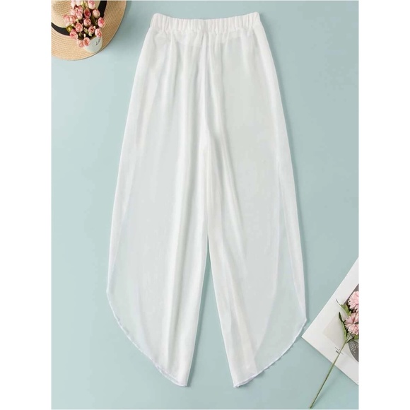 Swim Cover Up Sheer Pants Side Split Beach White - Picture 2 of 12